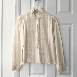 Gunnies Prairie Cottagecore Victorian Tuxedo Puff Sleeve Blouse 11 Vintage